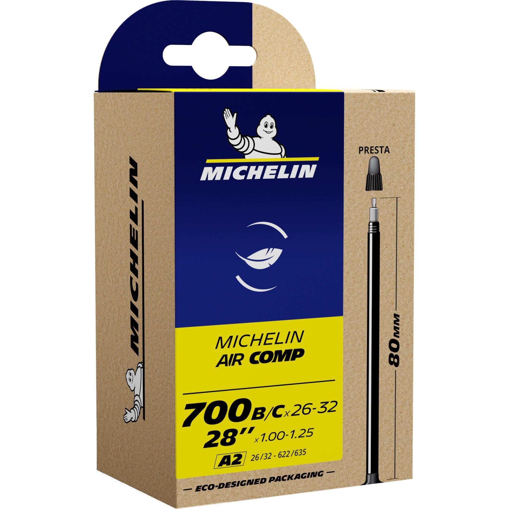 Michelin - Chambre à air Presta Aircomp Ultralight Butyl 80mm, 700C 26-32C Chambre à air Michelin